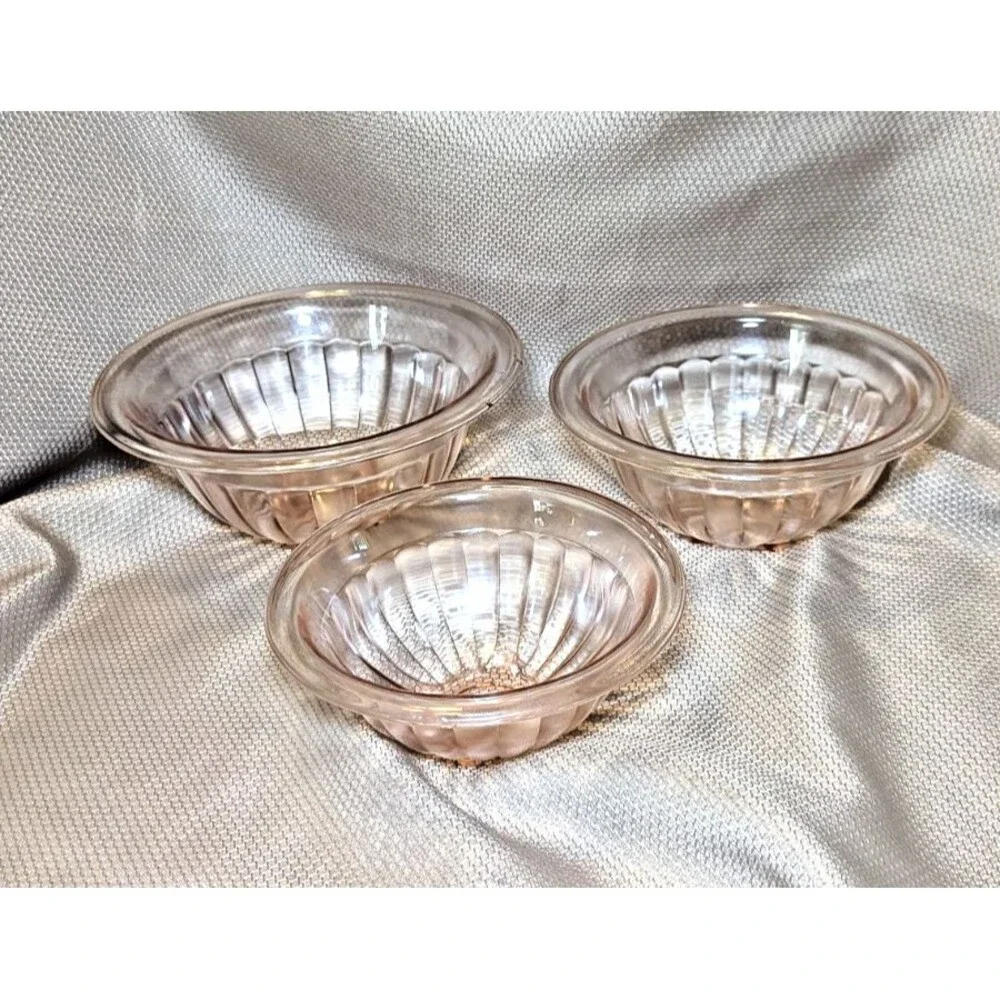 Vtg Hazel Atlas Pink Pillar Optic Ribbed Depression Glass Mixing Bowl Set of 3